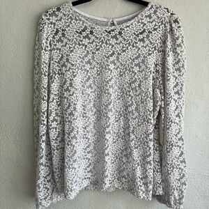 Calligraphie Woman White Sheer Lace w/Attached Tank Long Sleeve Blouse